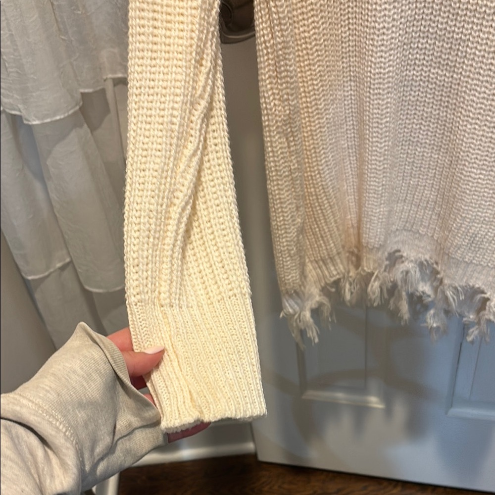 Cream Distressed Knit Sweater - Picture 4 of 6